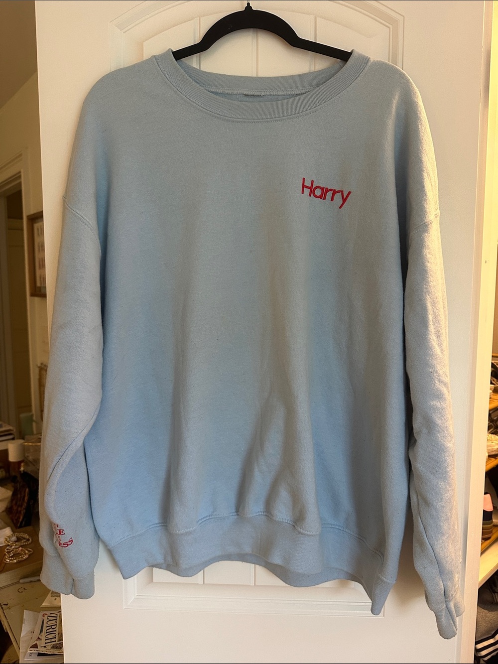 Light Blue Embroidered Harry Crewneck Sweatshirt - Harry Styles Official Merch